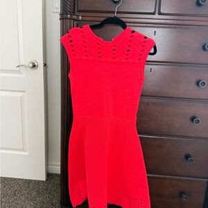 Knit Sleeveless Ted Baker Fit-and-Flare Dress in Bright coral